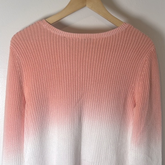 NWT Talbots 100% Cotton Shaker Stitch Ombre Dip Dye Pink & White Sweater Sz L - Picture 7 of 9